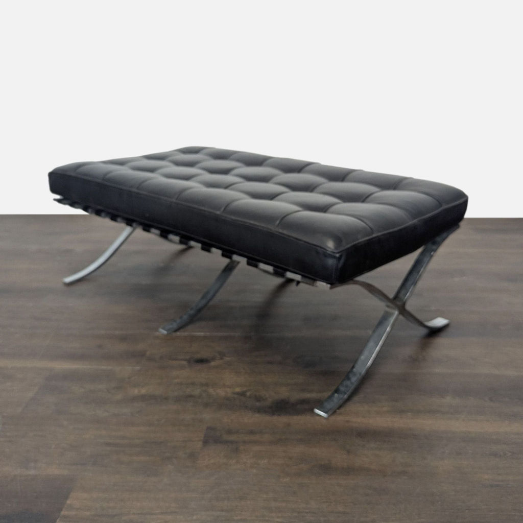 Button Tufted Leather Bench