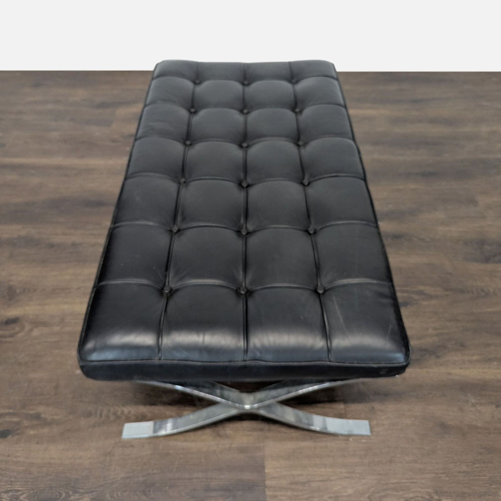Button Tufted Leather Bench