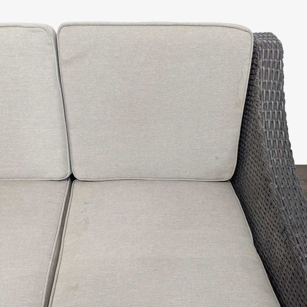 Threshold brand outdoor sofa featuring durable wicker, comfy seat and back cushions, ideal for garden or patio.