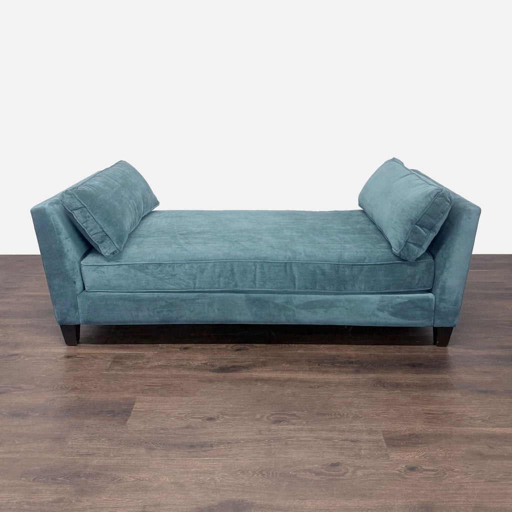Living Spaces Blue Velvet Chaise Sofa with Modern Design
