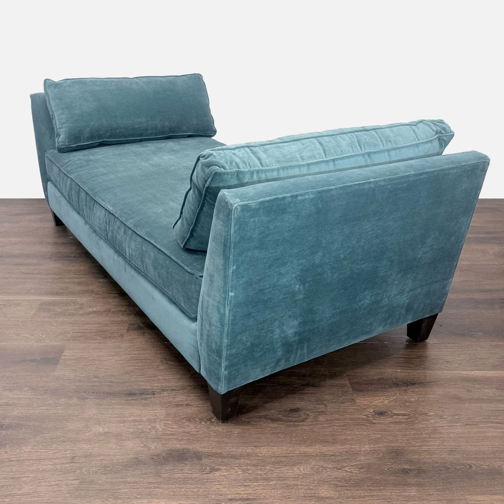 Living Spaces Blue Velvet Chaise Sofa with Modern Design