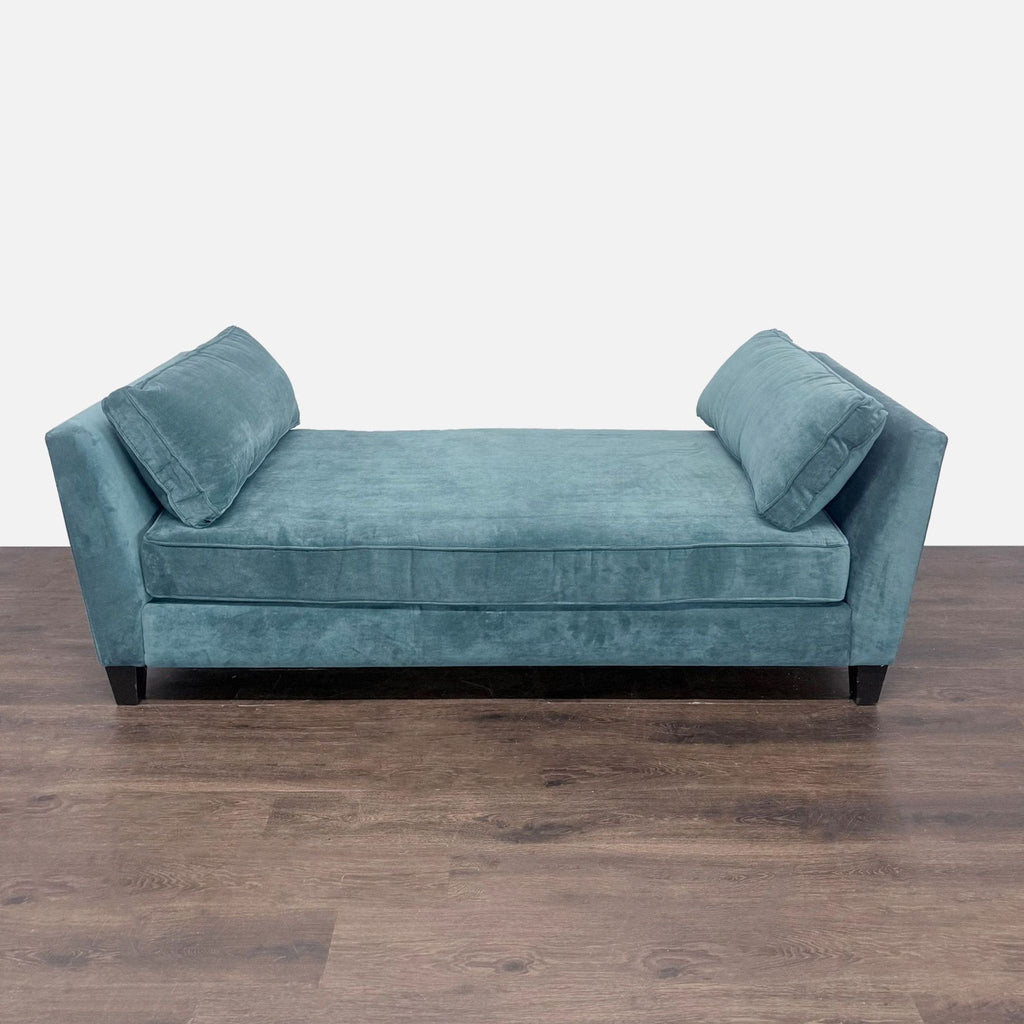 Living Spaces Blue Velvet Chaise Sofa with Modern Design