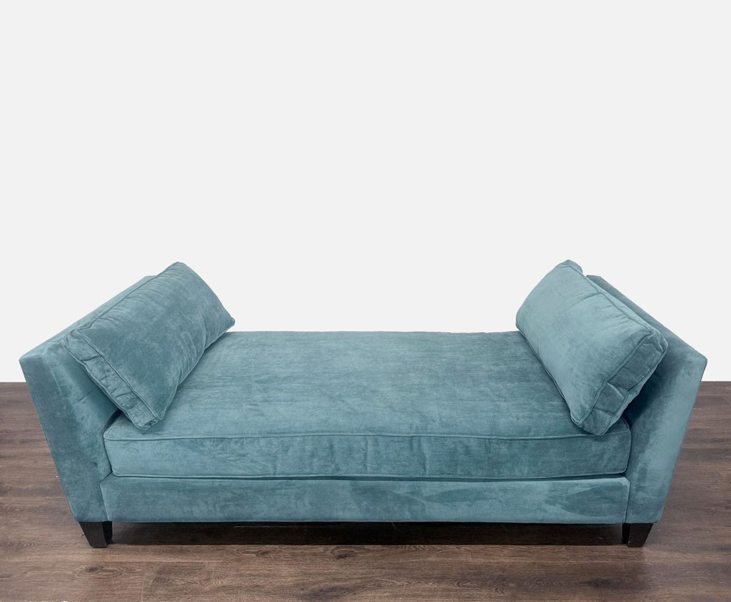 Living Spaces Blue Velvet Chaise Sofa with Modern Design