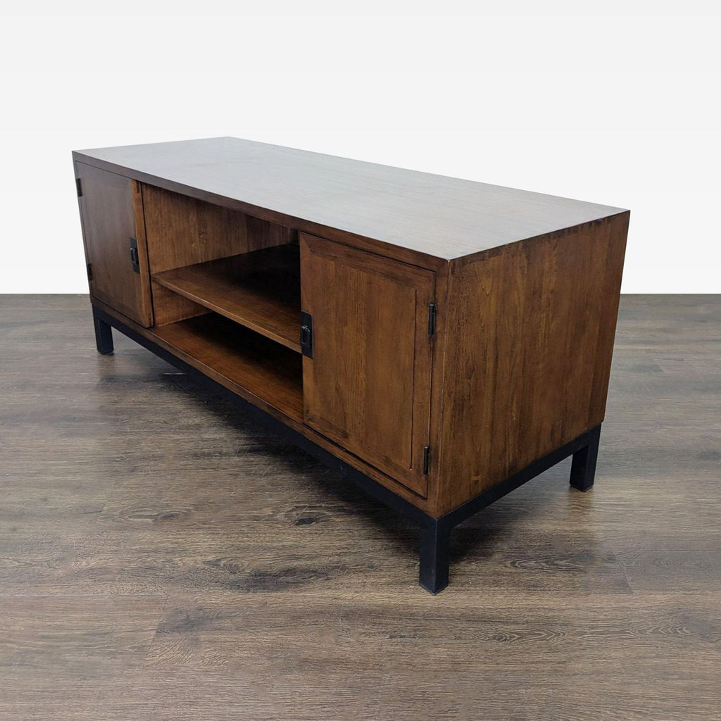 Wood Media Console on Metal Base