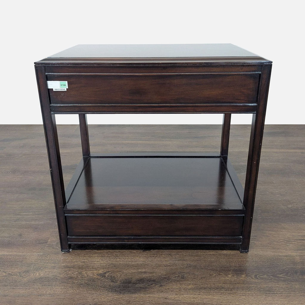 3. Restoration Hardware end table in a neutral finish, combining elegance and practicality for home decor.