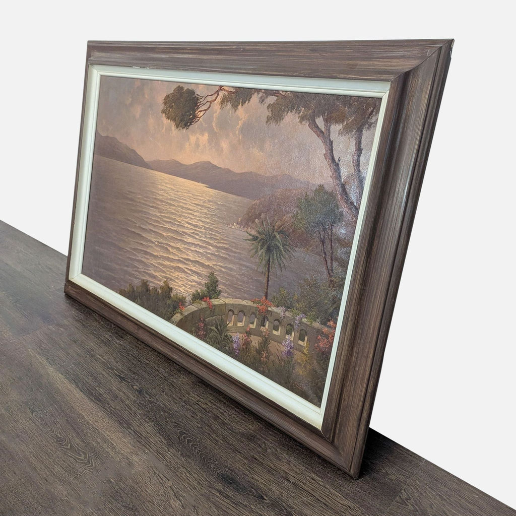 Vintage Mediterranean Coastal Sunset Oil Painting Signed J. Andre
