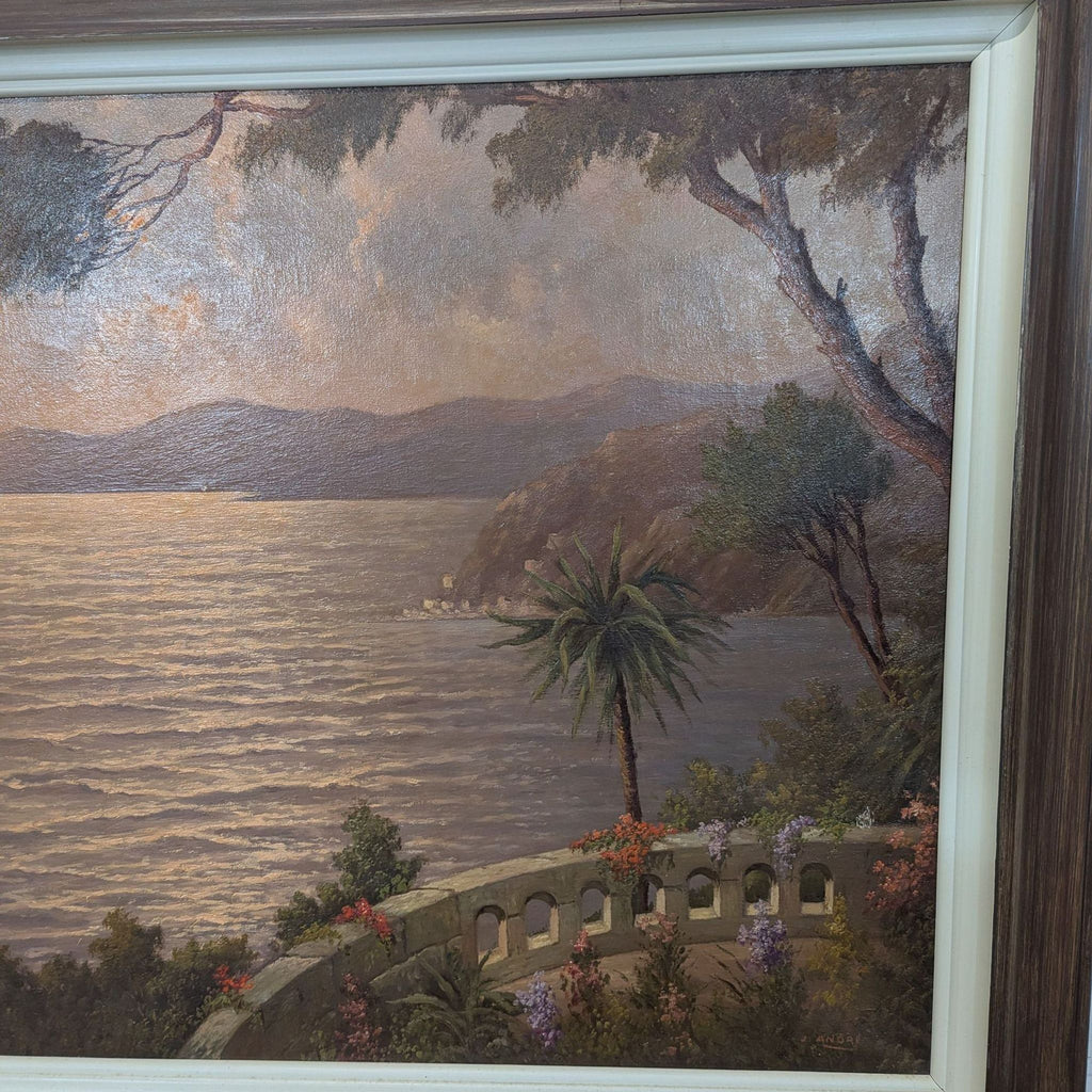 Vintage Mediterranean Coastal Sunset Oil Painting Signed J. Andre