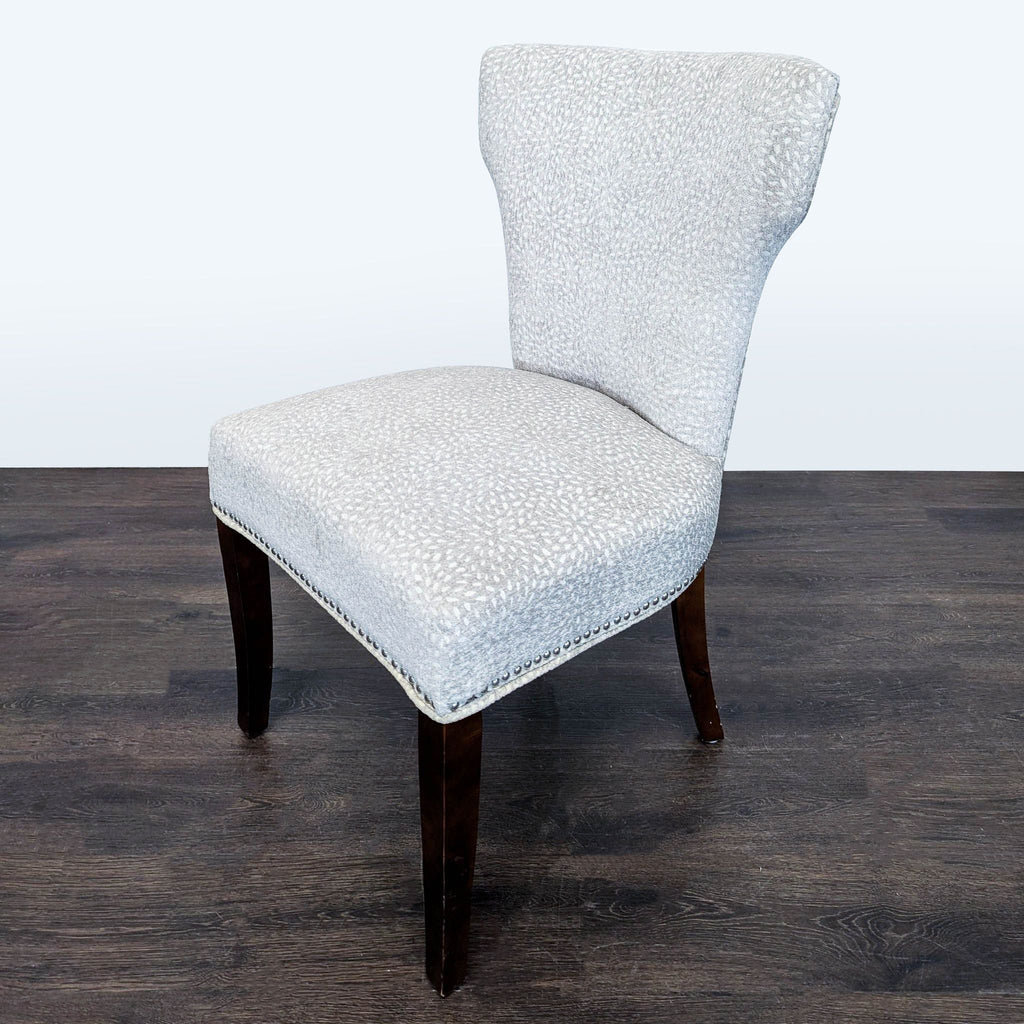 Modern Lounge Chair with Light Patterned Fabric and Dark Wood Legs