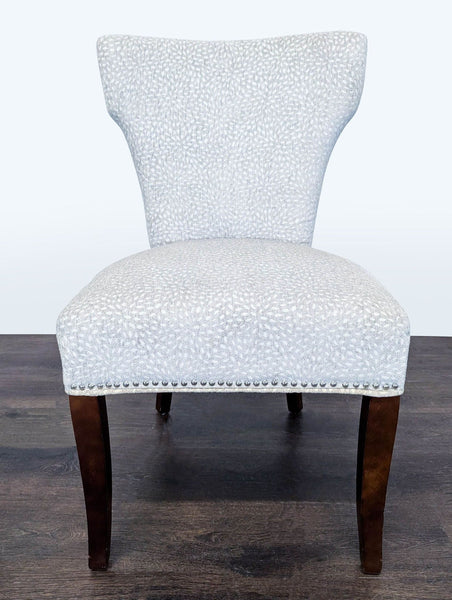 Modern Lounge Chair with Light Patterned Fabric and Dark Wood Legs