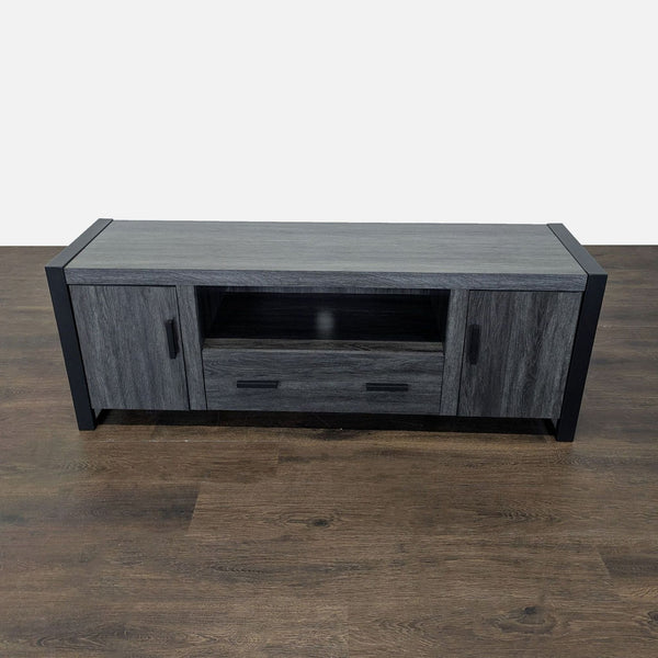 Urban industrial TV stand by Walker Edison with steel rectangle legs and wood laminate, category: Entertainment Center.