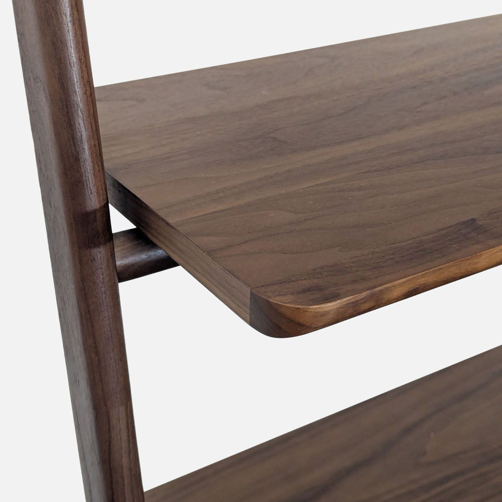 Minimalist wooden bookshelf featuring five spacious shelves, sturdy construction, and a natural wood finish.  