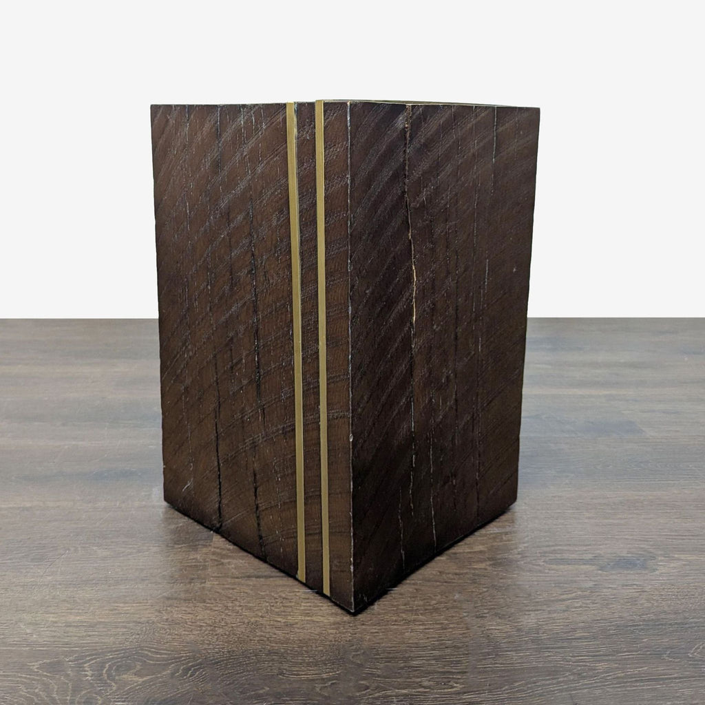Solid Wood Block Accent Table with Metal Banding