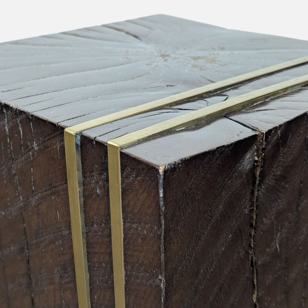 Solid Wood Block Accent Table with Metal Banding - Accepted Offer (30.77% discount)