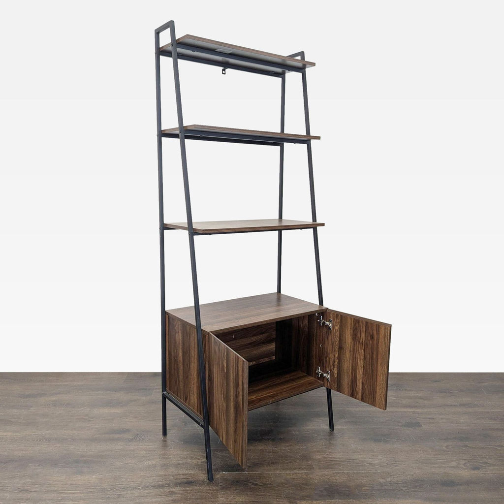 Walker Edison Industrial Ladder Bookshelf with Drawer Storage