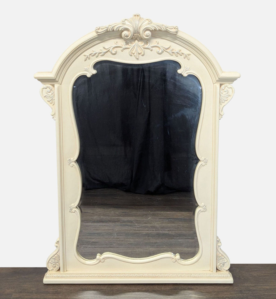 Carved and Arched Mirror in White Finish