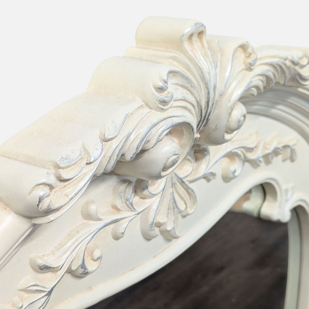 Carved and Arched Mirror in White Finish