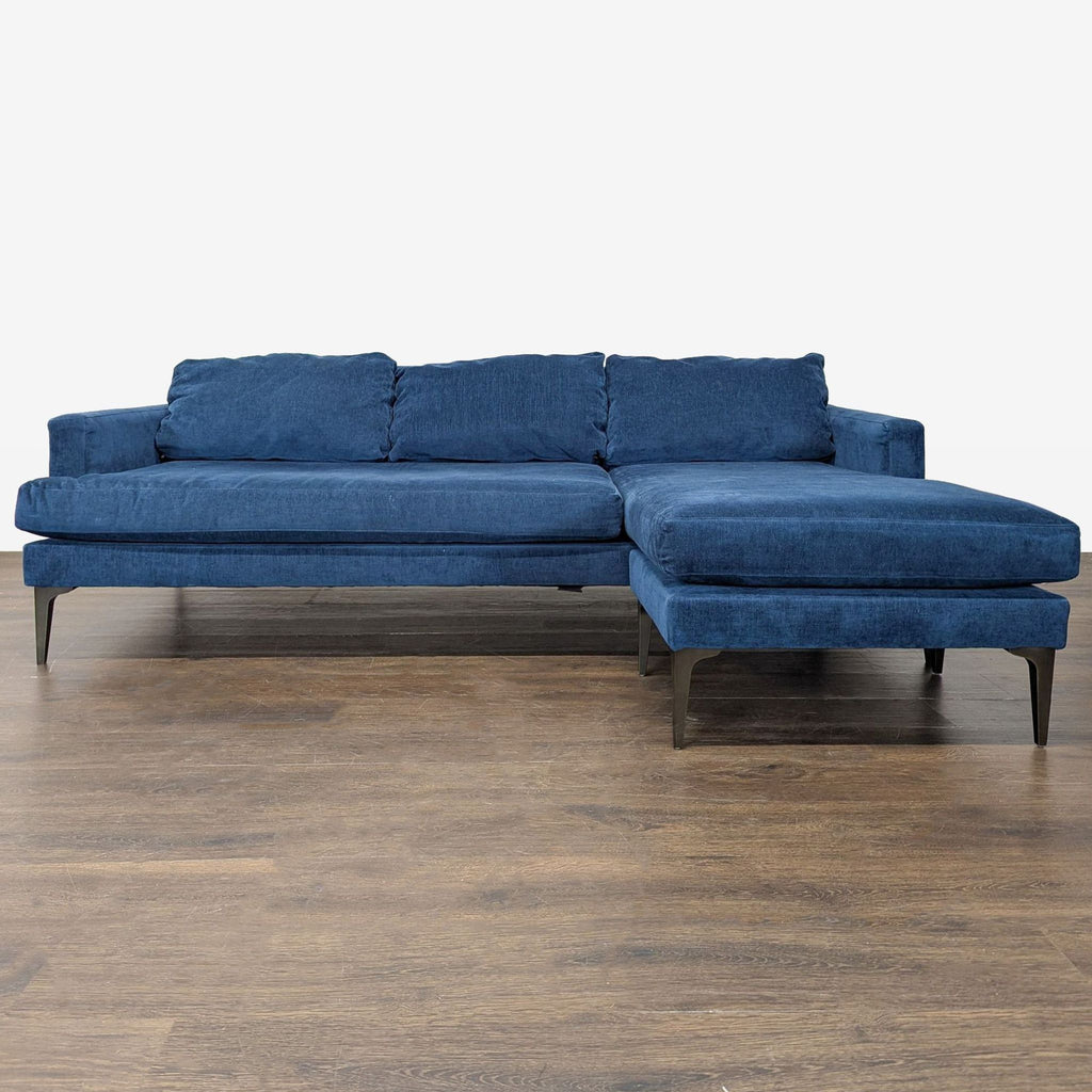 West Elm Blue Sectional Sofa with Right Chaise