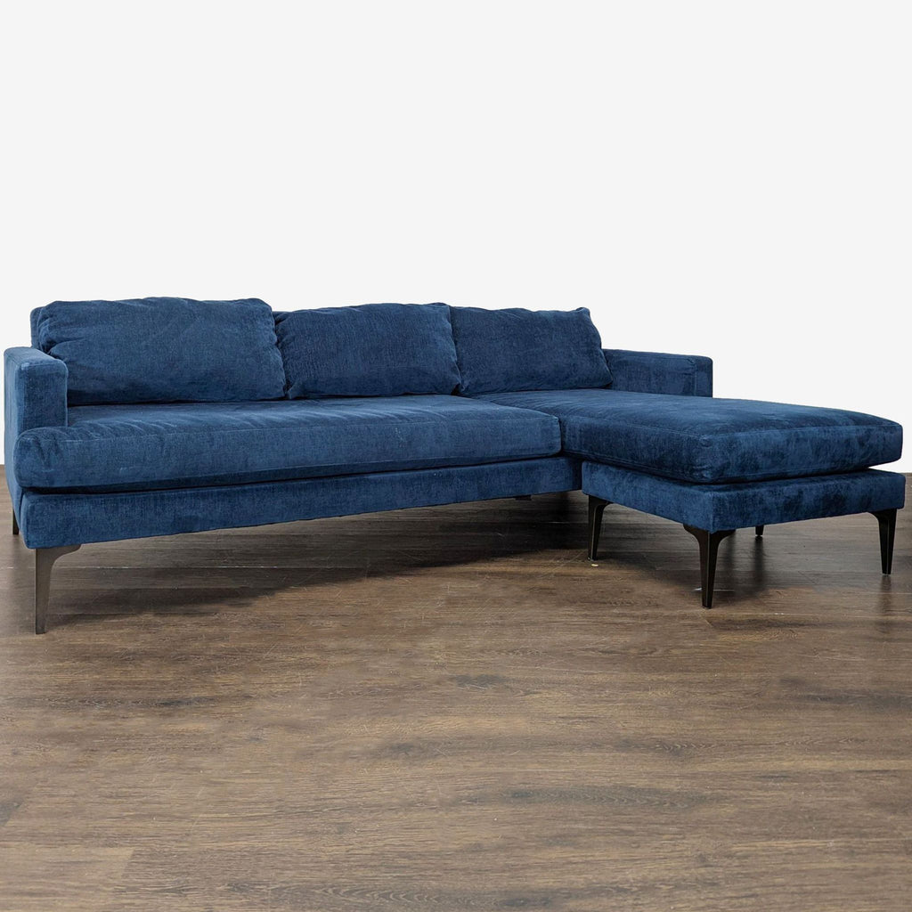 West Elm Blue Sectional Sofa with Right Chaise