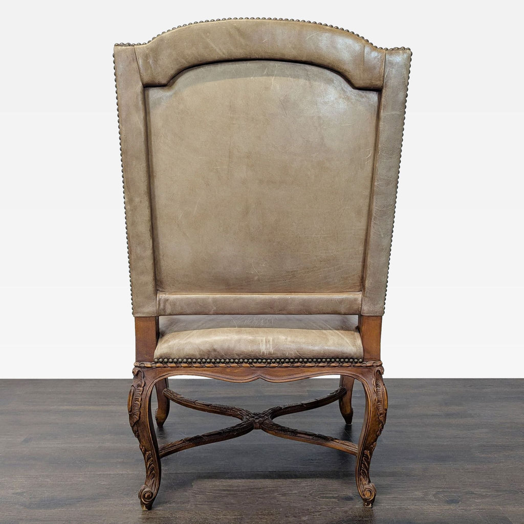 Leather & Wood Lounge Chair with Carved Details