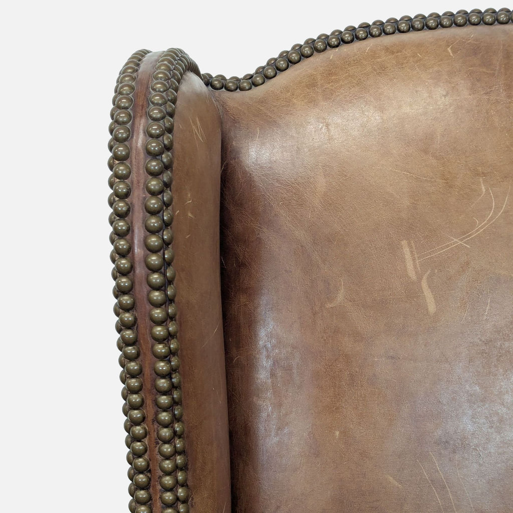 Leather & Wood Lounge Chair with Carved Details