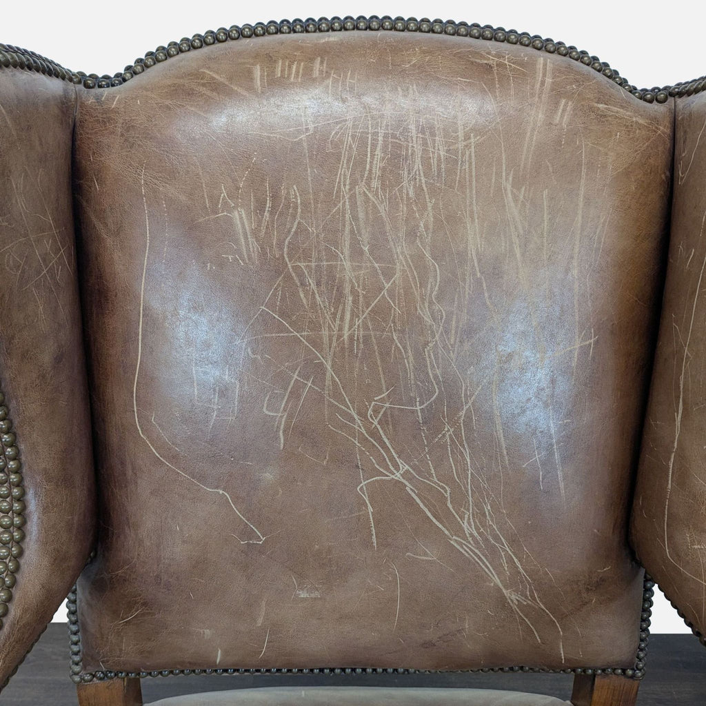 Leather & Wood Lounge Chair with Carved Details