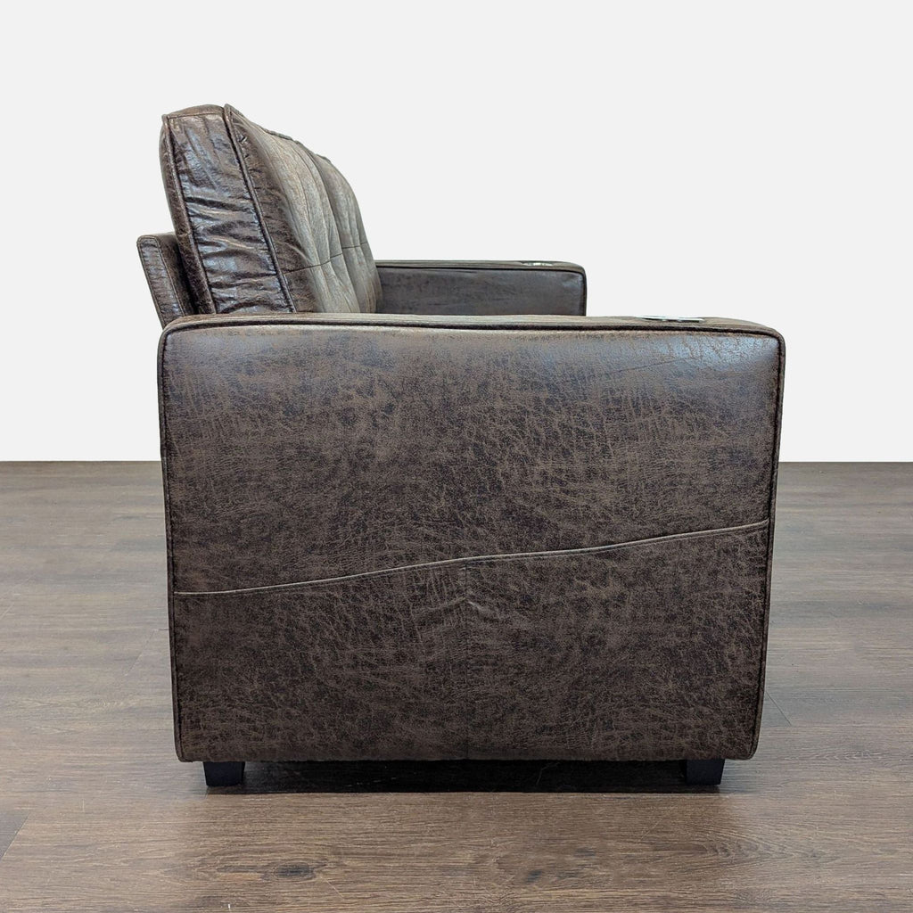 Brown Faux Leather Sleeper Sofa with Cup Holders