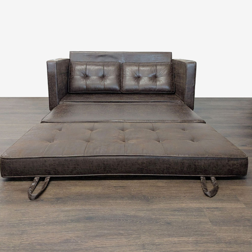 Brown Faux Leather Sleeper Sofa with Cup Holders