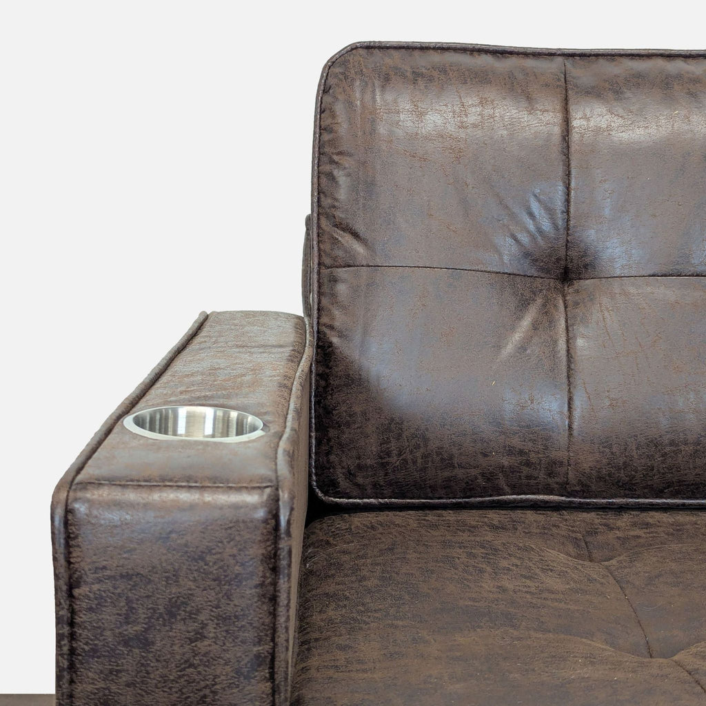 Brown Faux Leather Sleeper Sofa with Cup Holders