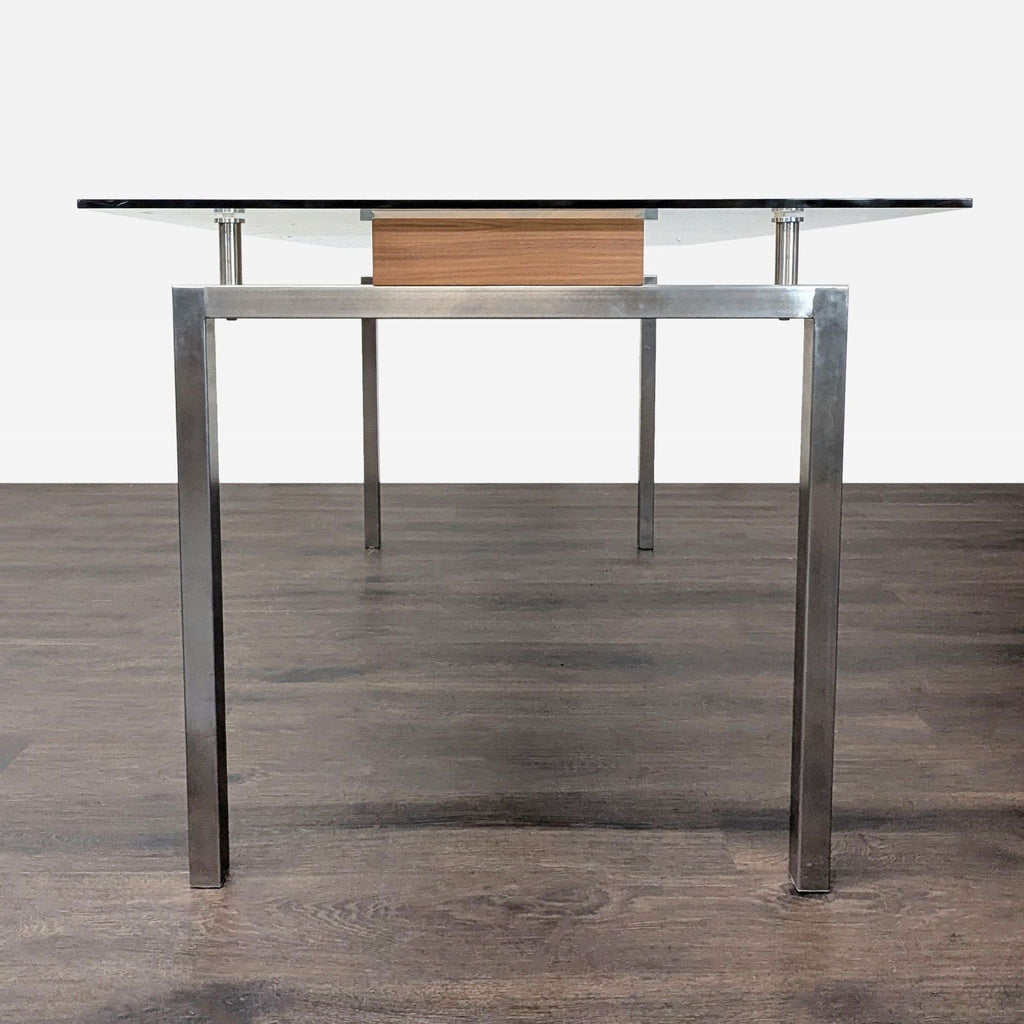 Glass Top Dining Table with Center Wood Beam