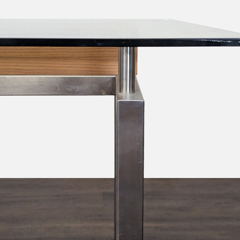 Glass Top Dining Table with Center Wood Beam