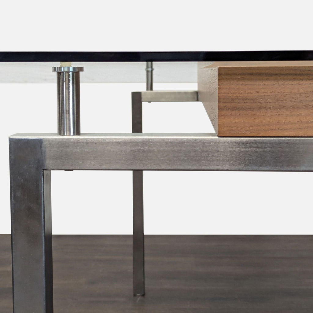 Glass Top Dining Table with Center Wood Beam