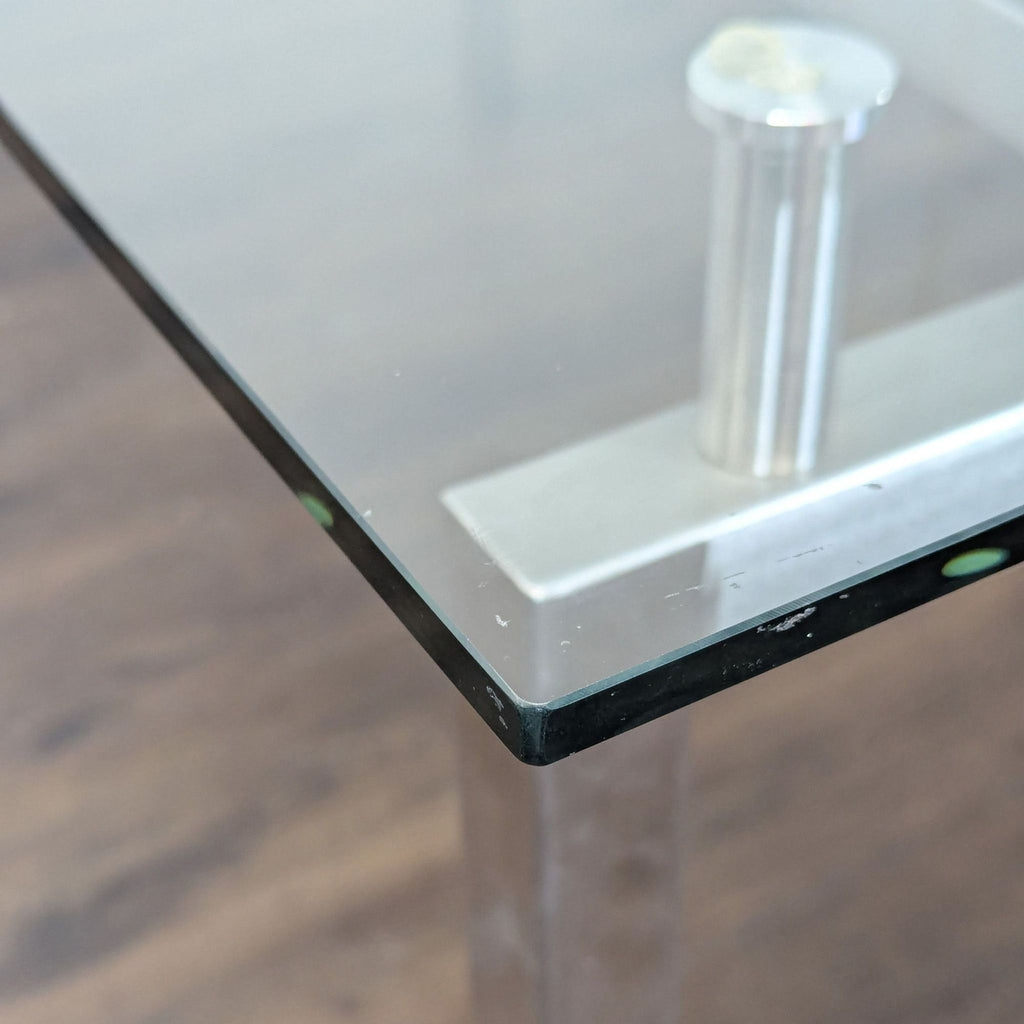 Glass Top Dining Table with Center Wood Beam