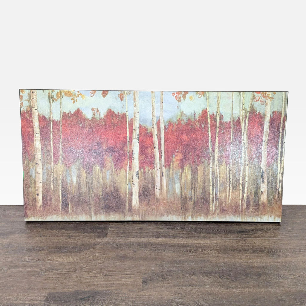Z Gallerie canvas print of birch trees with colorful autumn background, perfect for home décor.