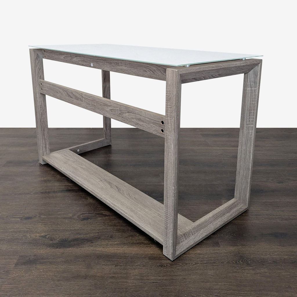 Whalen Furniture Cecile Glass Top Desk with Modern Gray Wood Frame