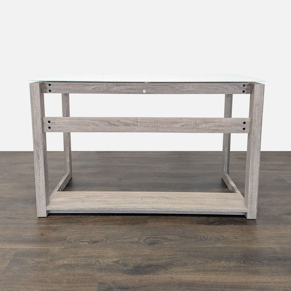 Whalen Furniture Cecile Glass Top Desk with Modern Gray Wood Frame