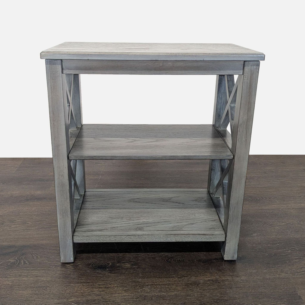 Gray Wooden 2-Shelf Bookcase with X-Design Sides