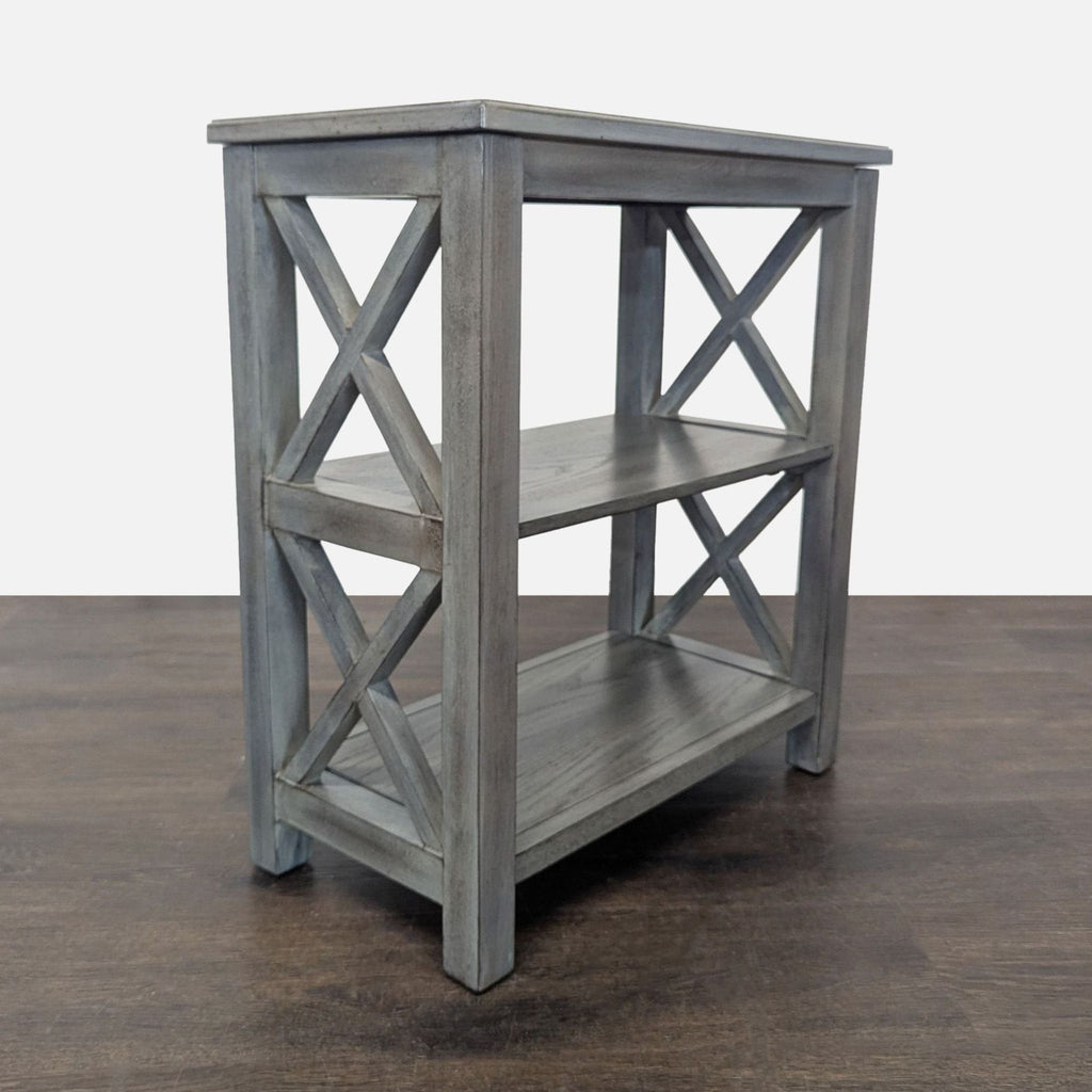Gray Wooden 2-Shelf Bookcase with X-Design Sides