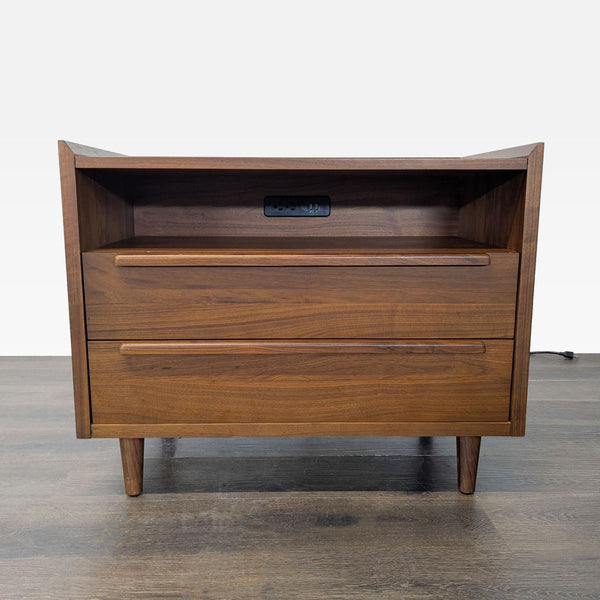 Crate & Barrel Tate Mid-Century Modern Two Drawer Nightstand with Charging Station