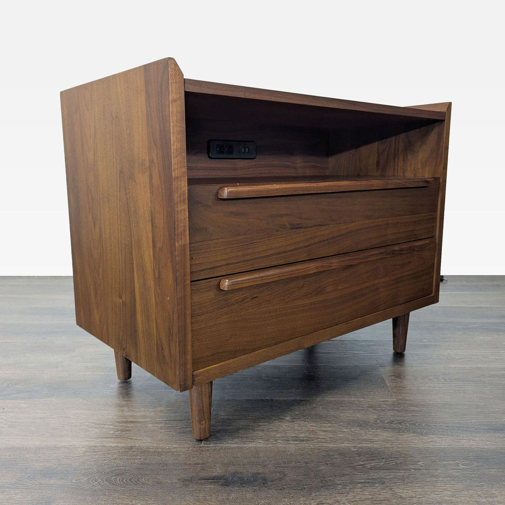 Crate & Barrel Tate Mid-Century Modern Two Drawer Nightstand with Charging Station