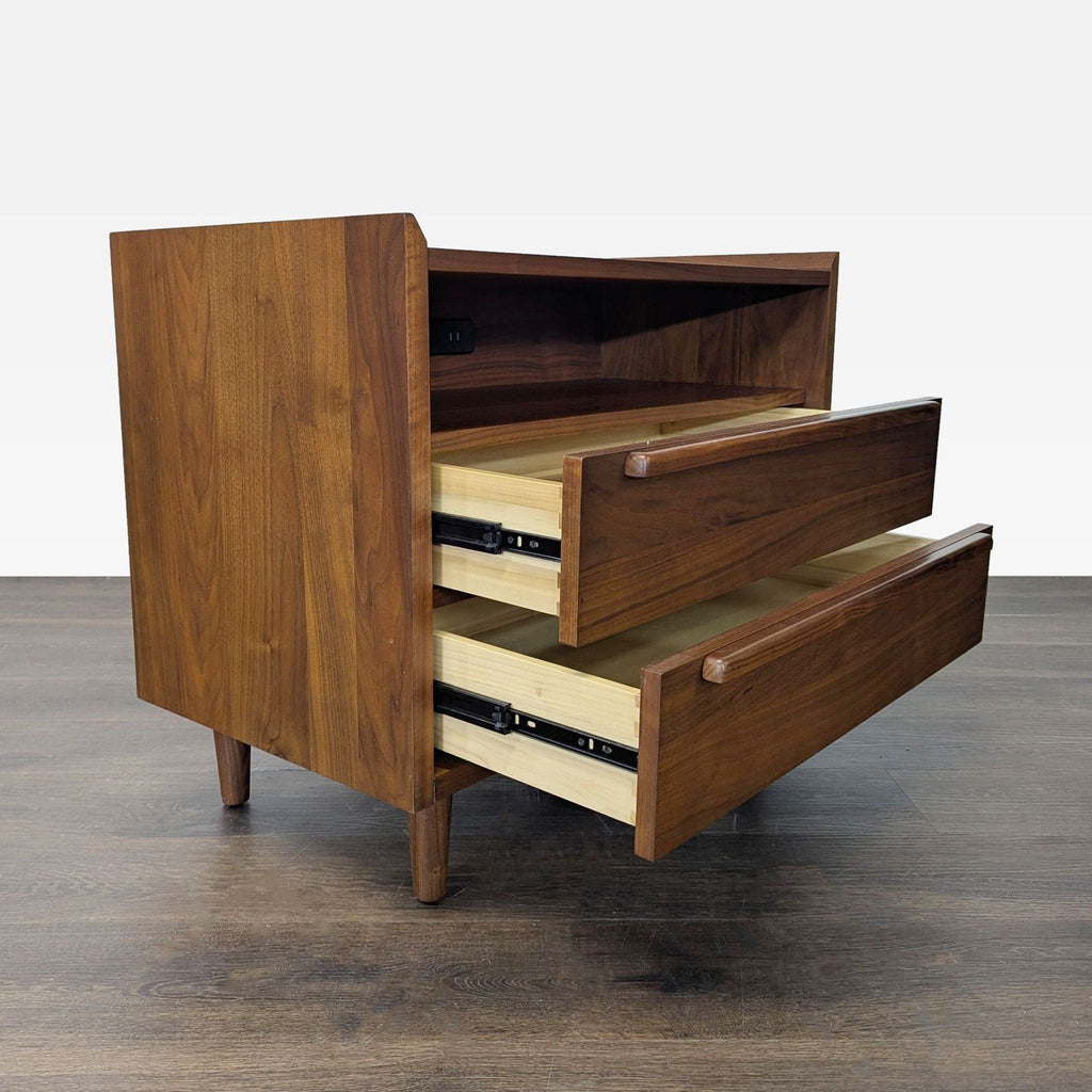 Crate & Barrel Tate Mid-Century Modern Two Drawer Nightstand with Charging Station
