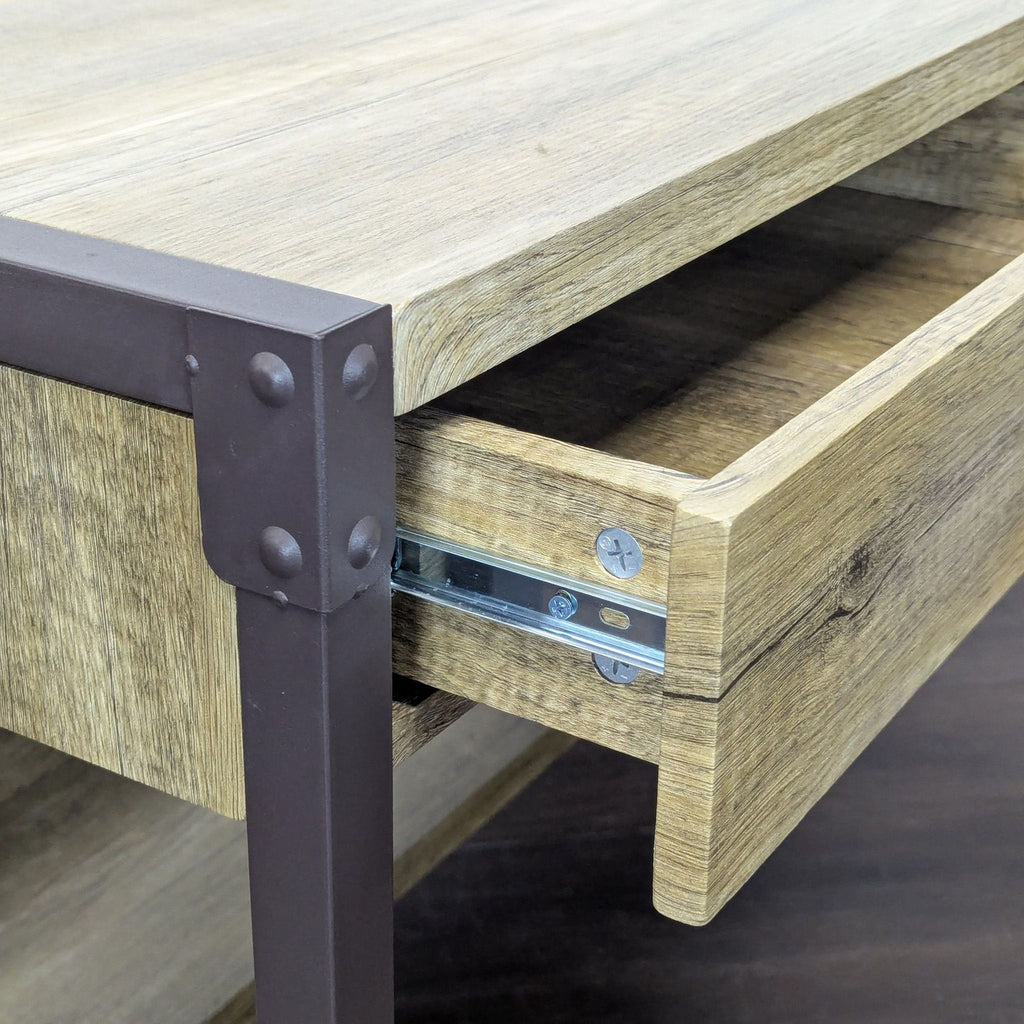 Rustic Industrial Desk with 2 Drawers and Lower Shelf Storage