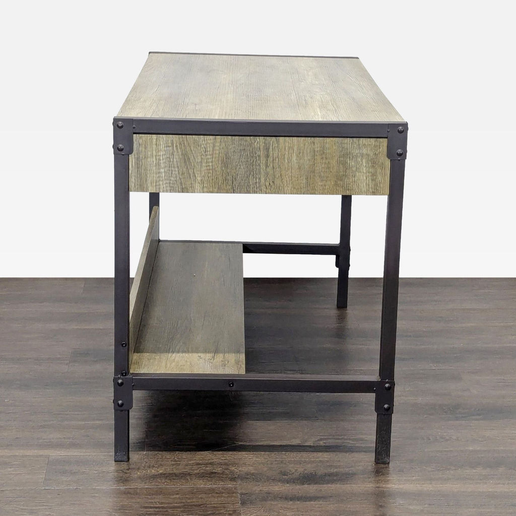 Rustic Industrial Desk with 2 Drawers and Lower Shelf Storage