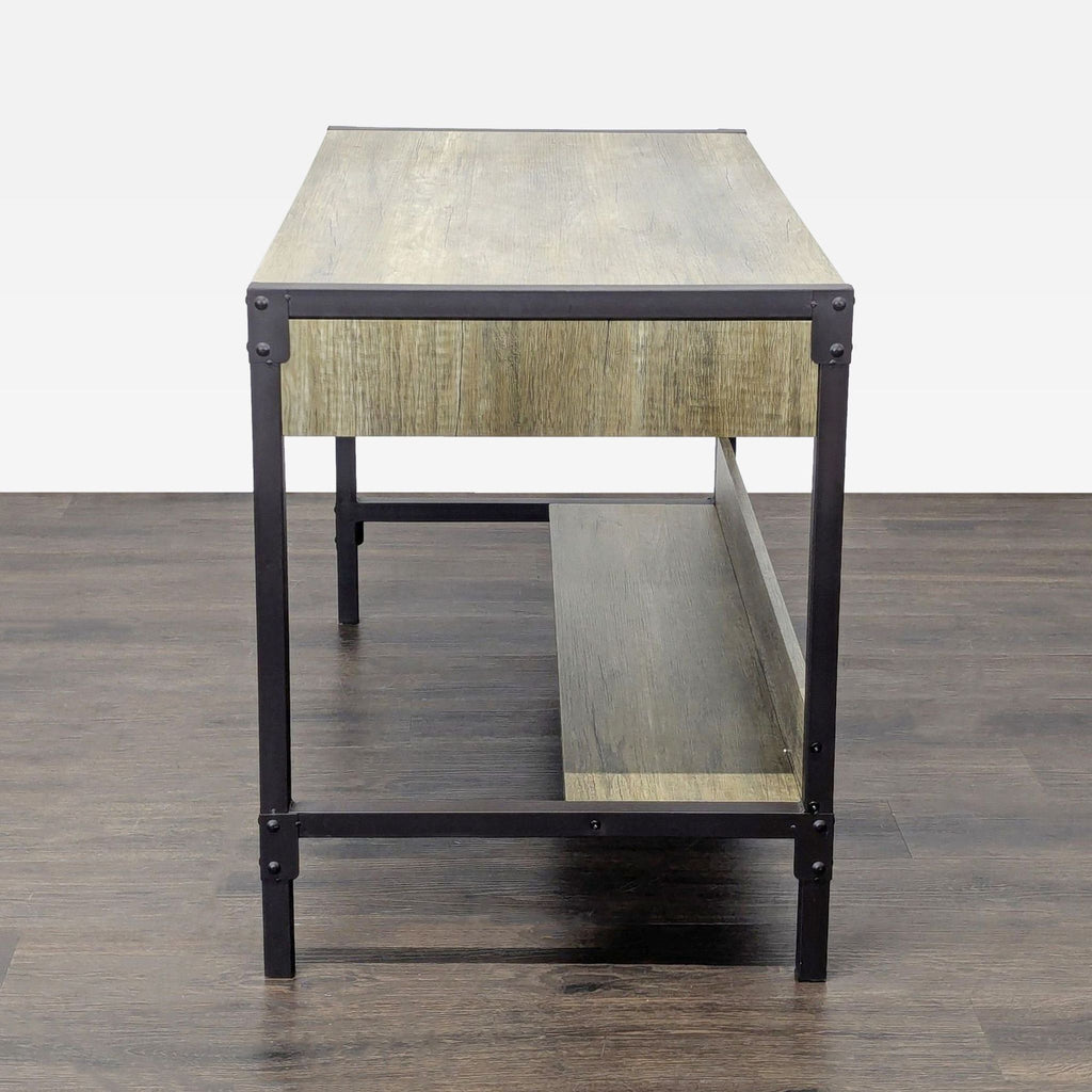 Industrial-style desk with storage drawers and shelf, ideal for writing, studying, or entryway use.
