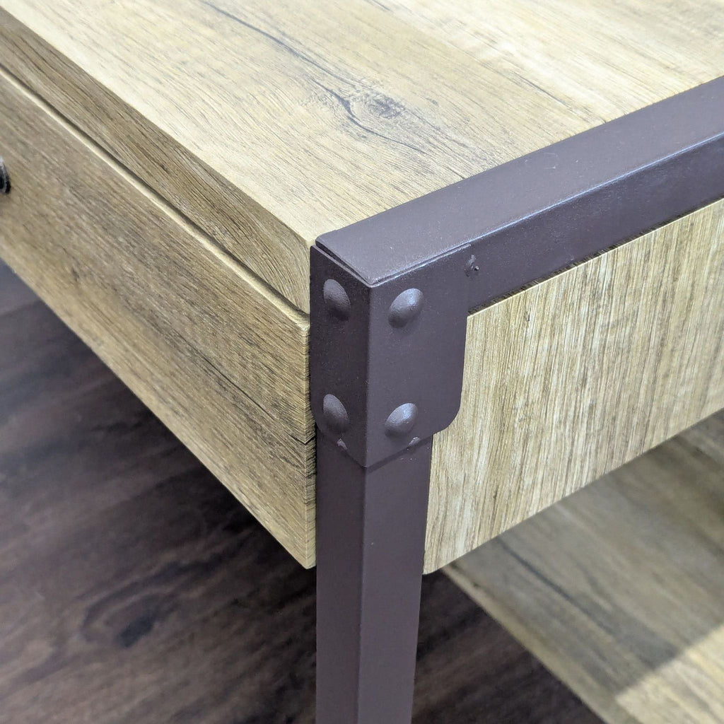 Rustic Industrial Desk with 2 Drawers and Lower Shelf Storage