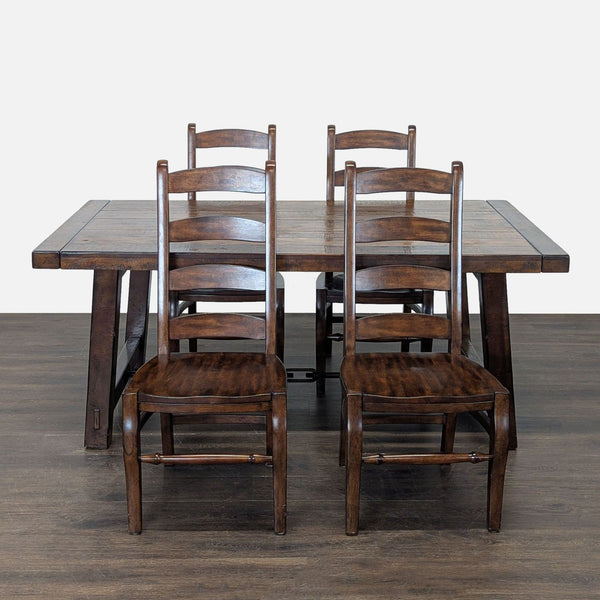 Pottery Barn Benchwright Rustic Wood Extendable Dining Table with 4 Wynn Chairs