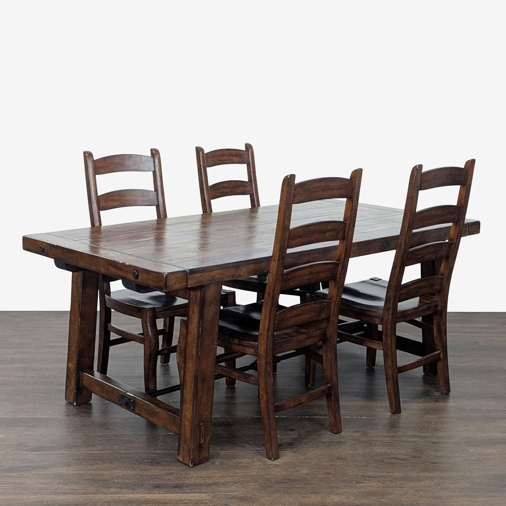 Pottery Barn Benchwright Rustic Wood Extendable Dining Table with 4 Wynn Chairs