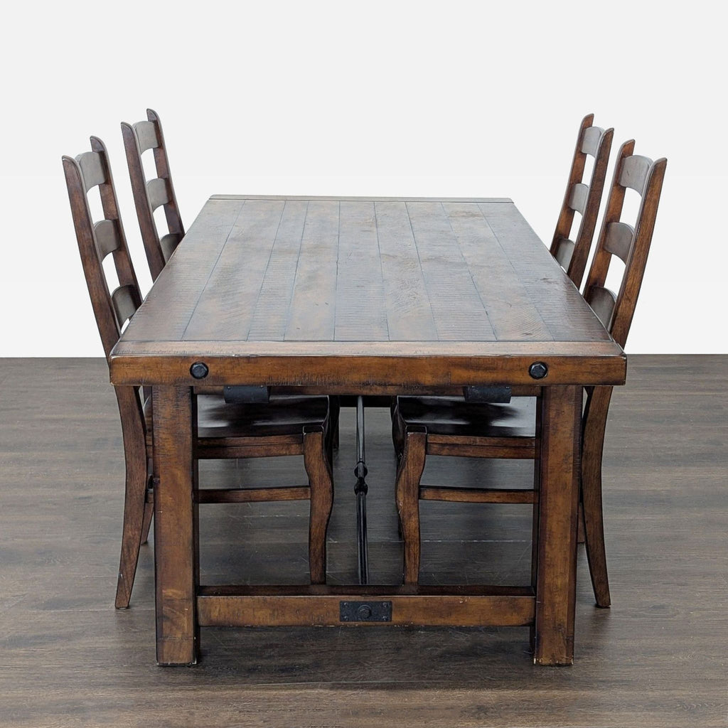 Pottery Barn Benchwright Rustic Wood Extendable Dining Table with 4 Wynn Chairs