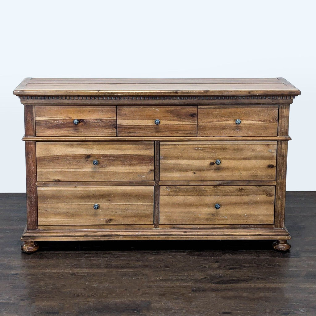 Restoration Hardware Baby and Child dresser with 7 drawers, solid wood in natural finish, classic style.