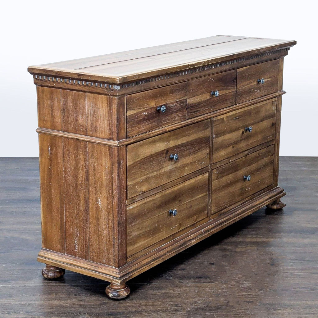 Classic style solid wood dresser from Restoration Hardware Baby and Child, warm finish, great for kids.
