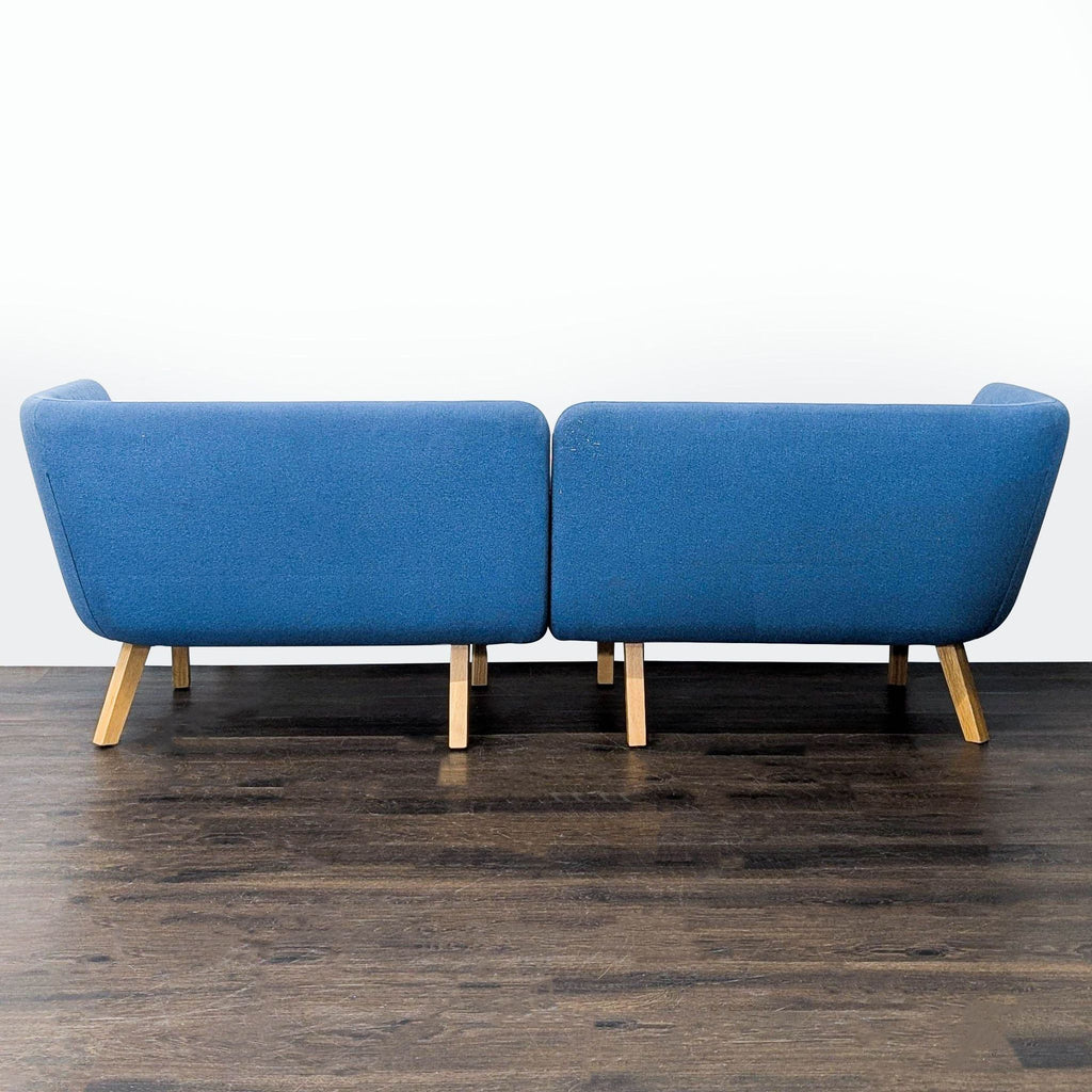 Knoll Rockwell Unscripted Modern Blue Sectional Sofa with Wood Legs